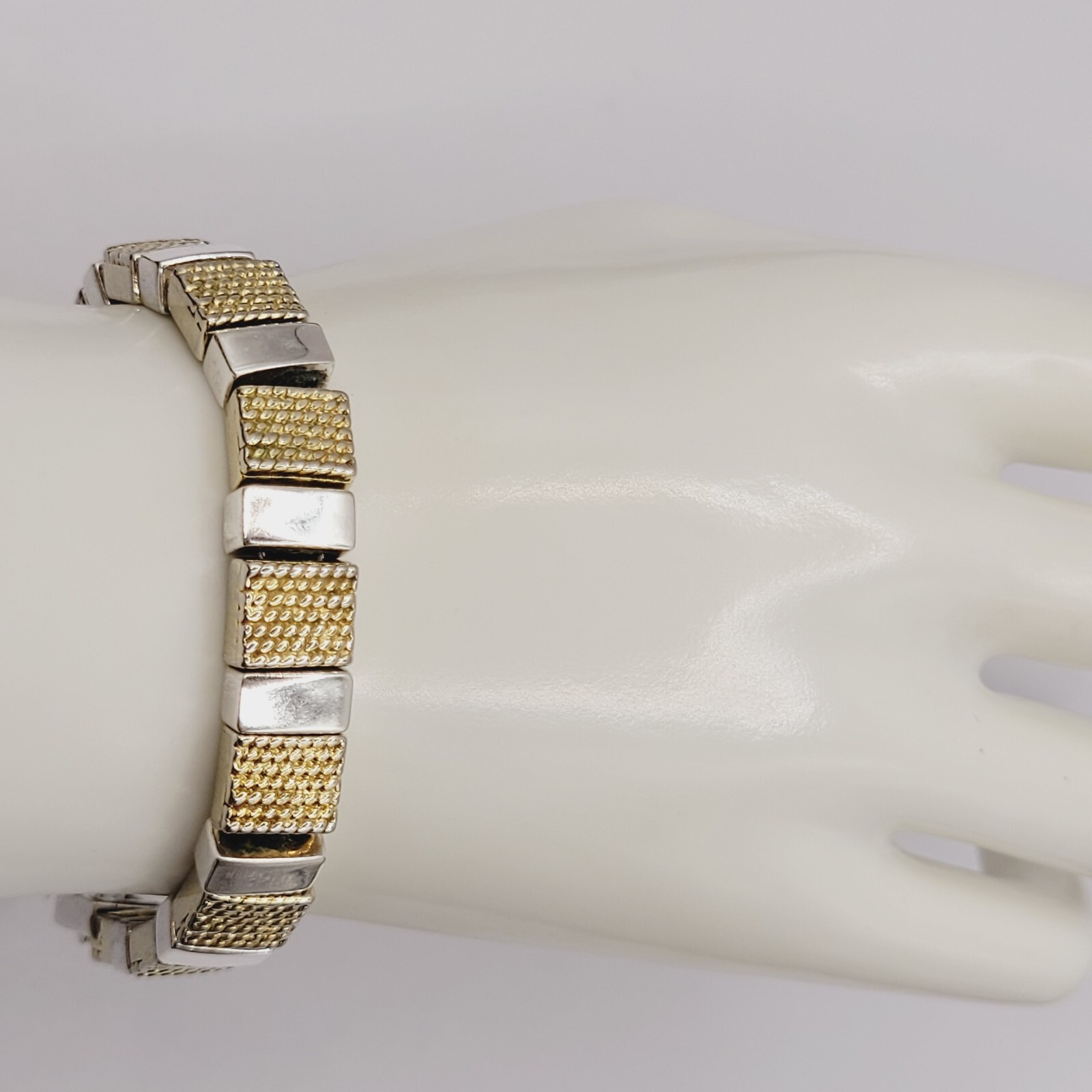 Napier Vintage Textured Gold & Polished Silver Tone Link Bracelet 7.25 In Signed