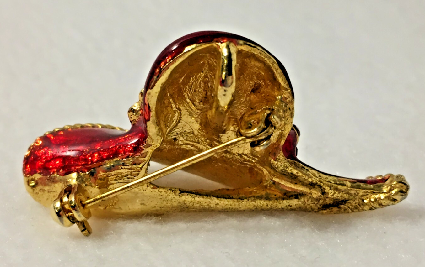 Red Hat Society Women’s Brooch Pin Button Red, Purple with Gold Tone Metal