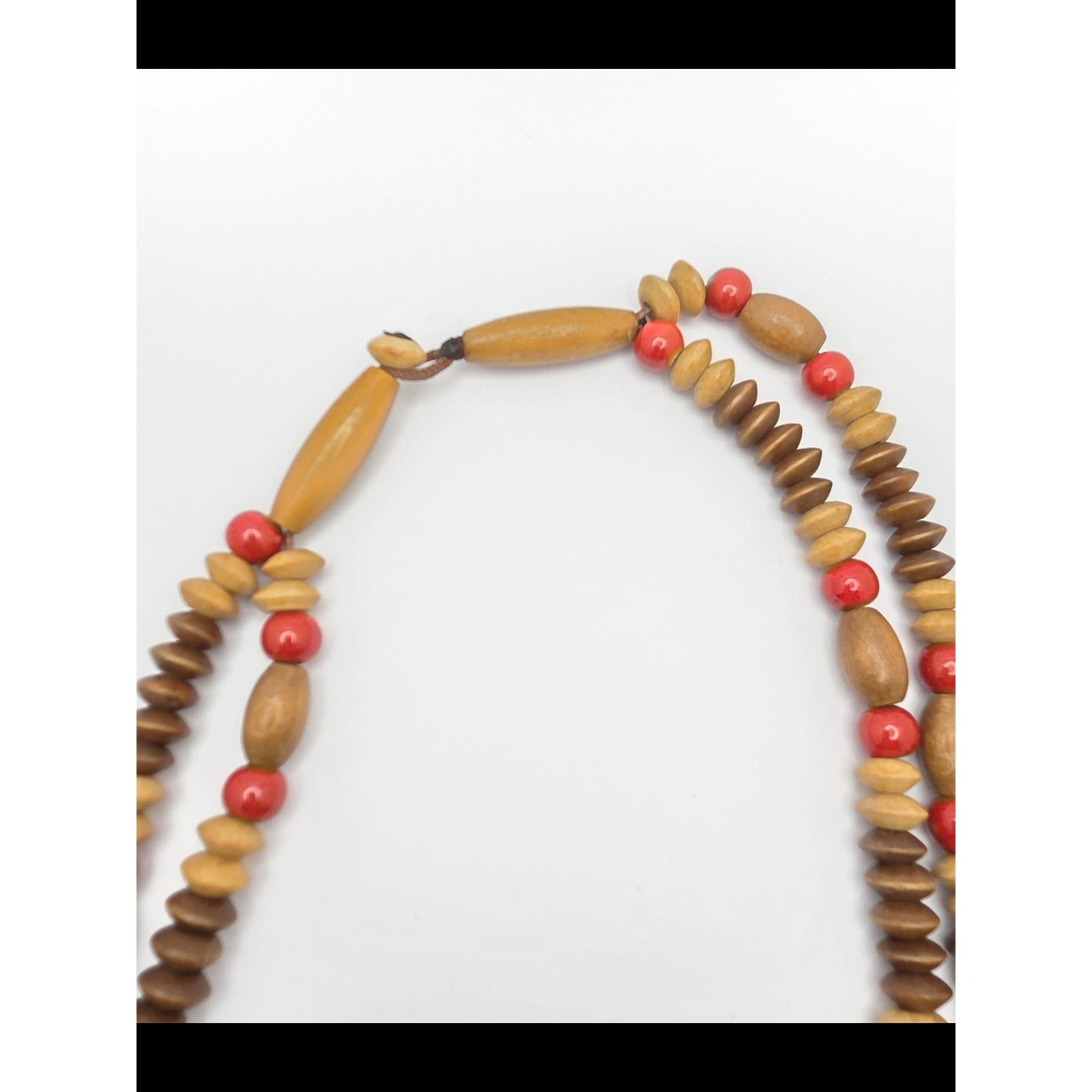 Vintage Multi-Strand Wood & Ceramic Bead Statement Necklace – 20” Boho
