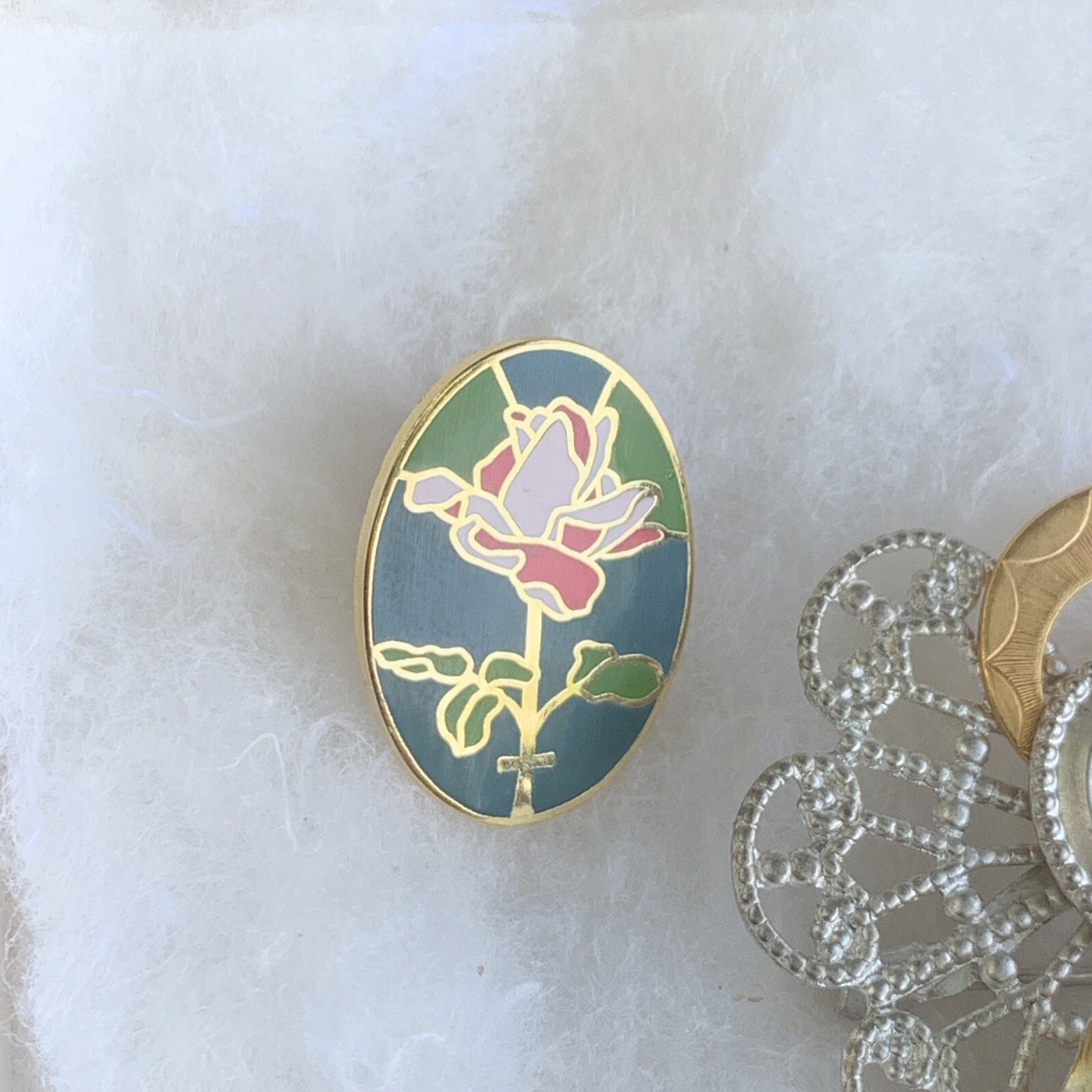 UNIQUE Aluminum Metal & Gold ANGEL & ROSE Valley Castings Cloisonne SET 3❤️sj3j5