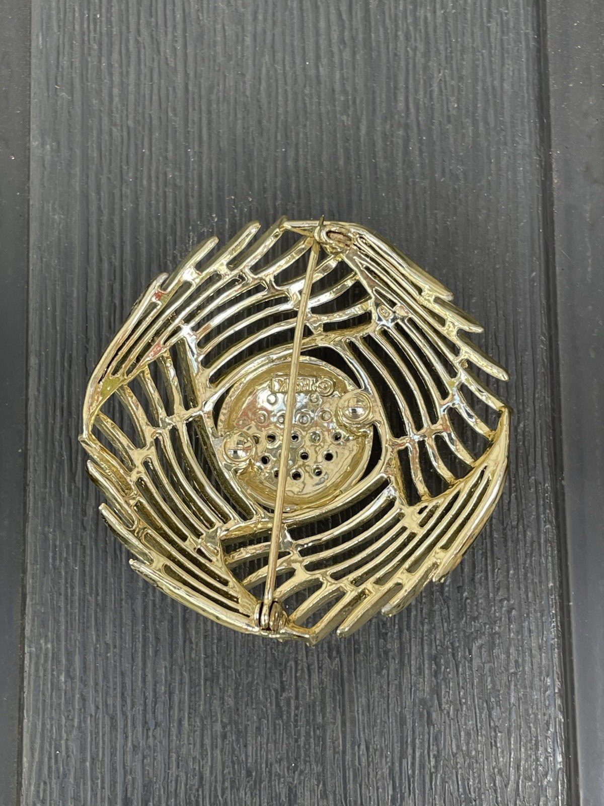 Flower Rhinestone BSK Vintage Gold Brooch Pin Lightweight. Every Day Wear