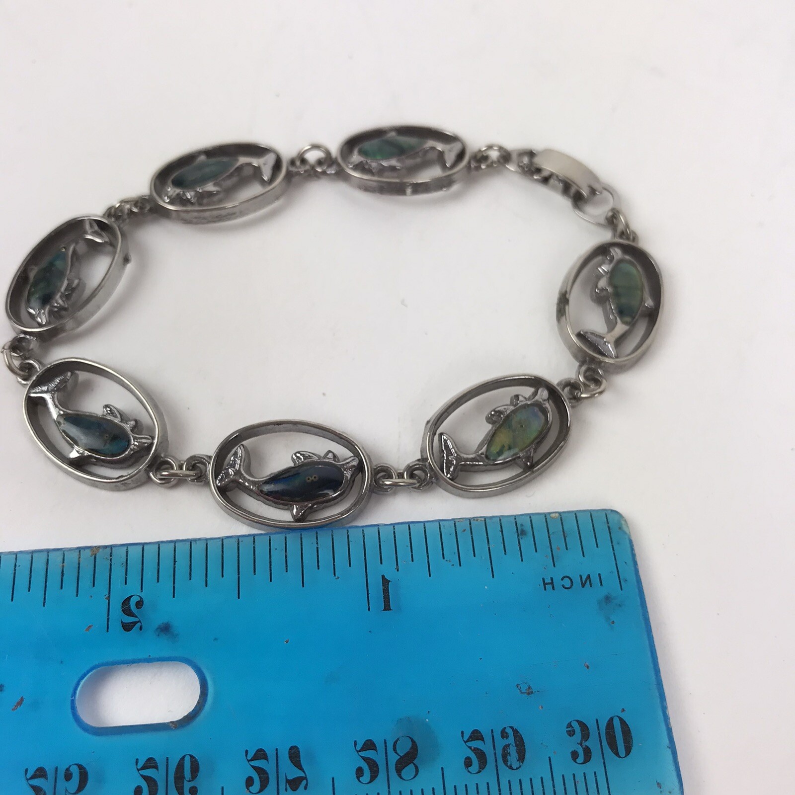 Vintage Dolphin link Bracelet Paua Shell Beach Boho mermaidcore