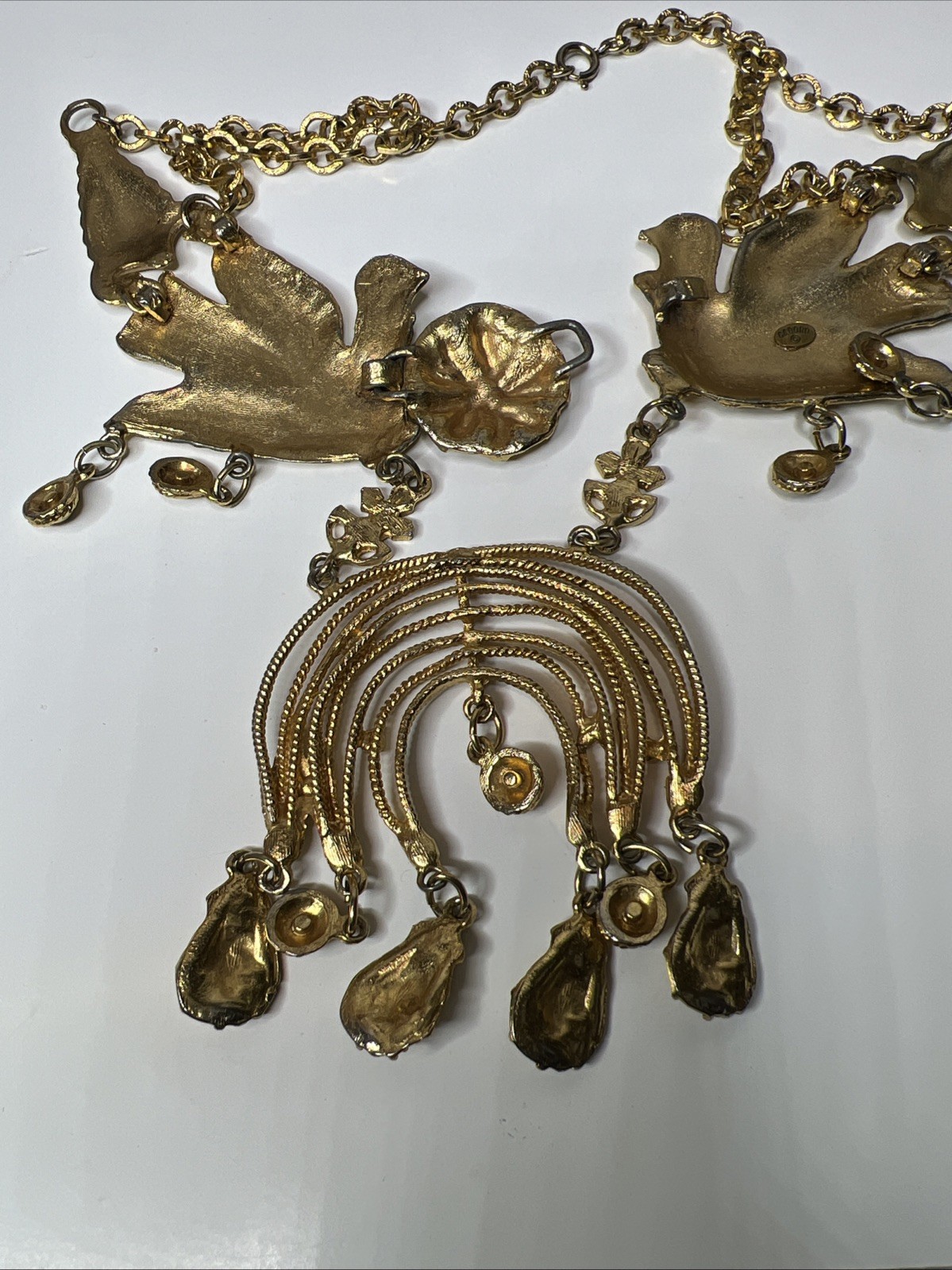 Vintage Cadoro Signed Gold Tone Bird Runway Statement Necklace Rare 16”