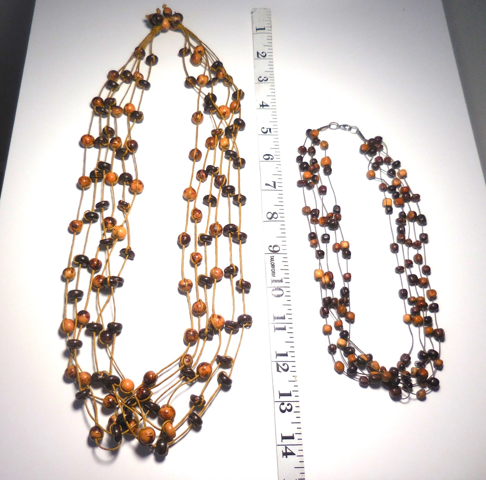 2 Necklaces BOHO style Birch Wood Beads Multi Strand Vintage Wooden Jewelry