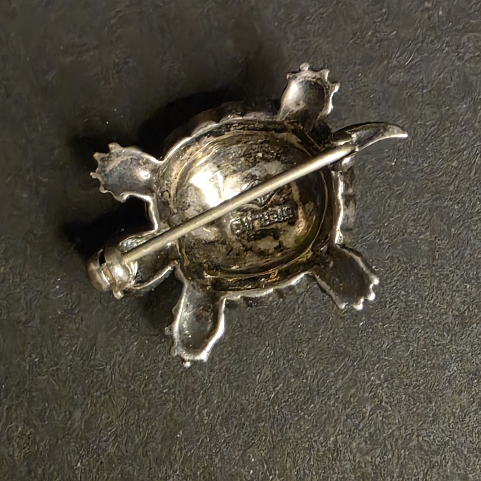 Turtle Rhinestone 925 Silver Pin 1 In Wide