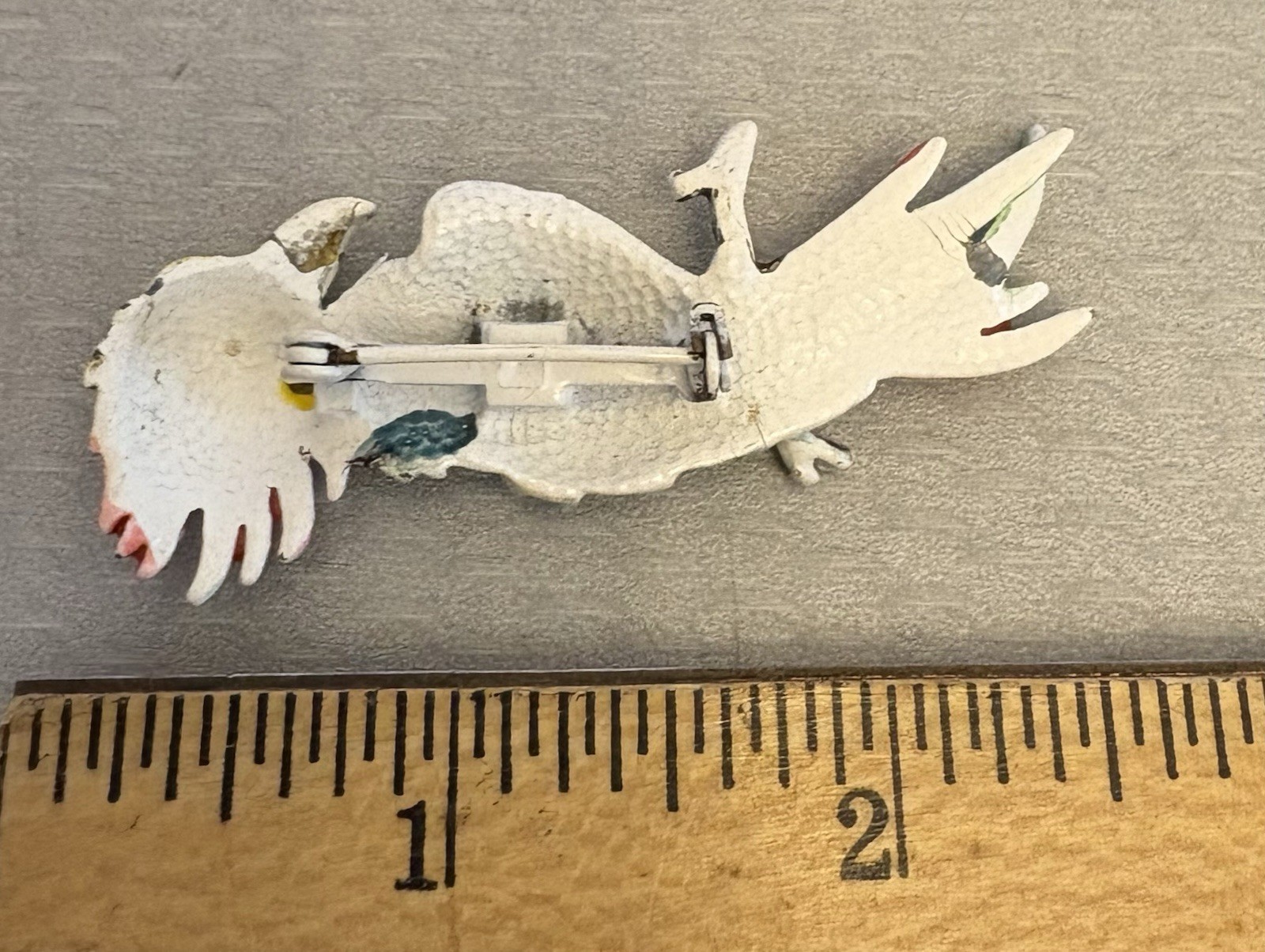 Vintage Enamel Cockatoo Parrot Bird Brooch Colorful Amber Glass Cabochon Eye