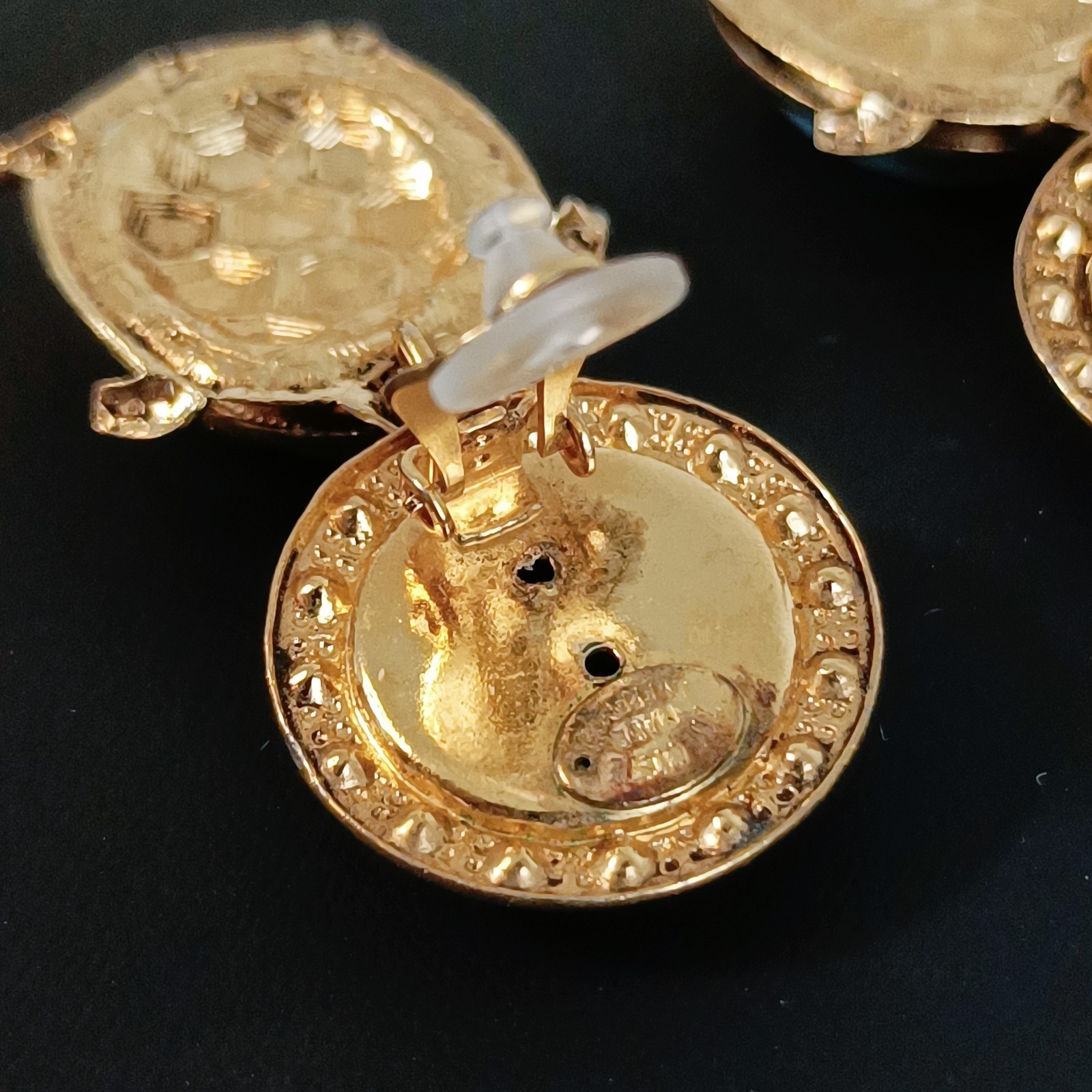 Vintage Zoe Coste Turtle Earrings France Blue Glass Rhinestone Gold Tone