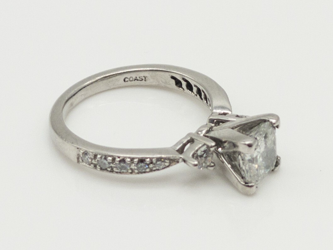 Signed COAST 1.53ct SI H Princess Cut Diamond Platinum Wedding Ring