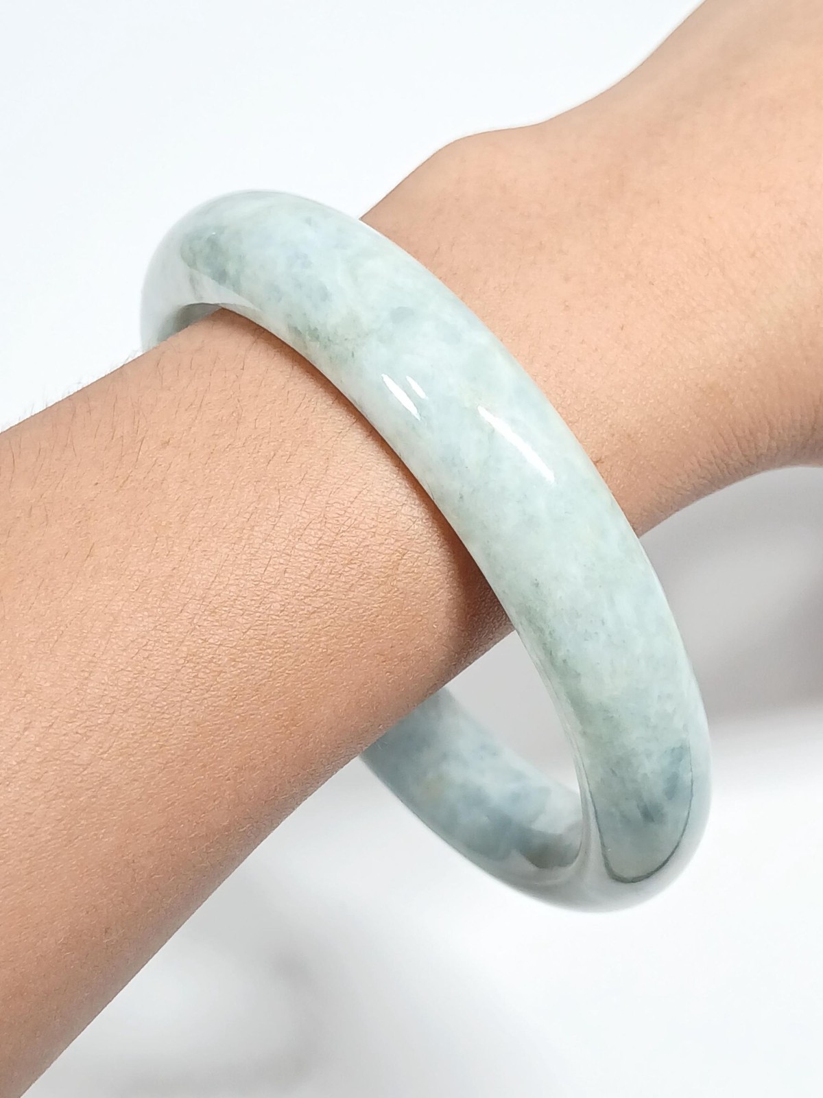 Pale Green Blue Jadeite Bracelet with Brown Inclusions 67mm