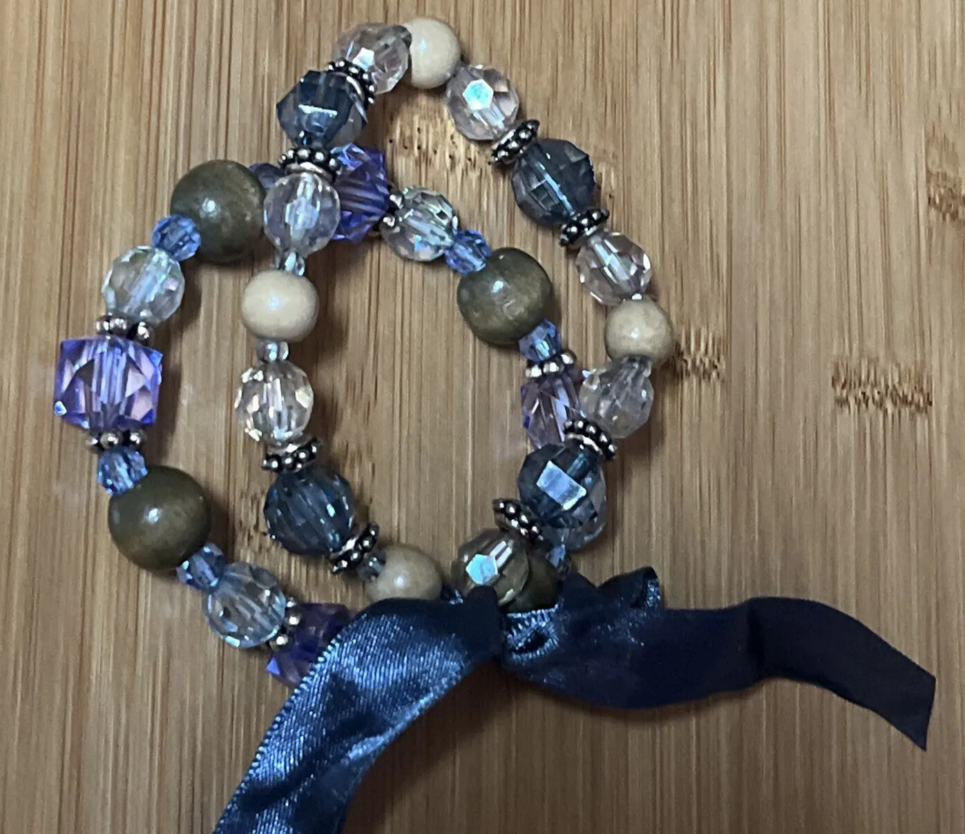 Vintage Light Blue Purple, And Rhinestone Beaded Bracelet Set