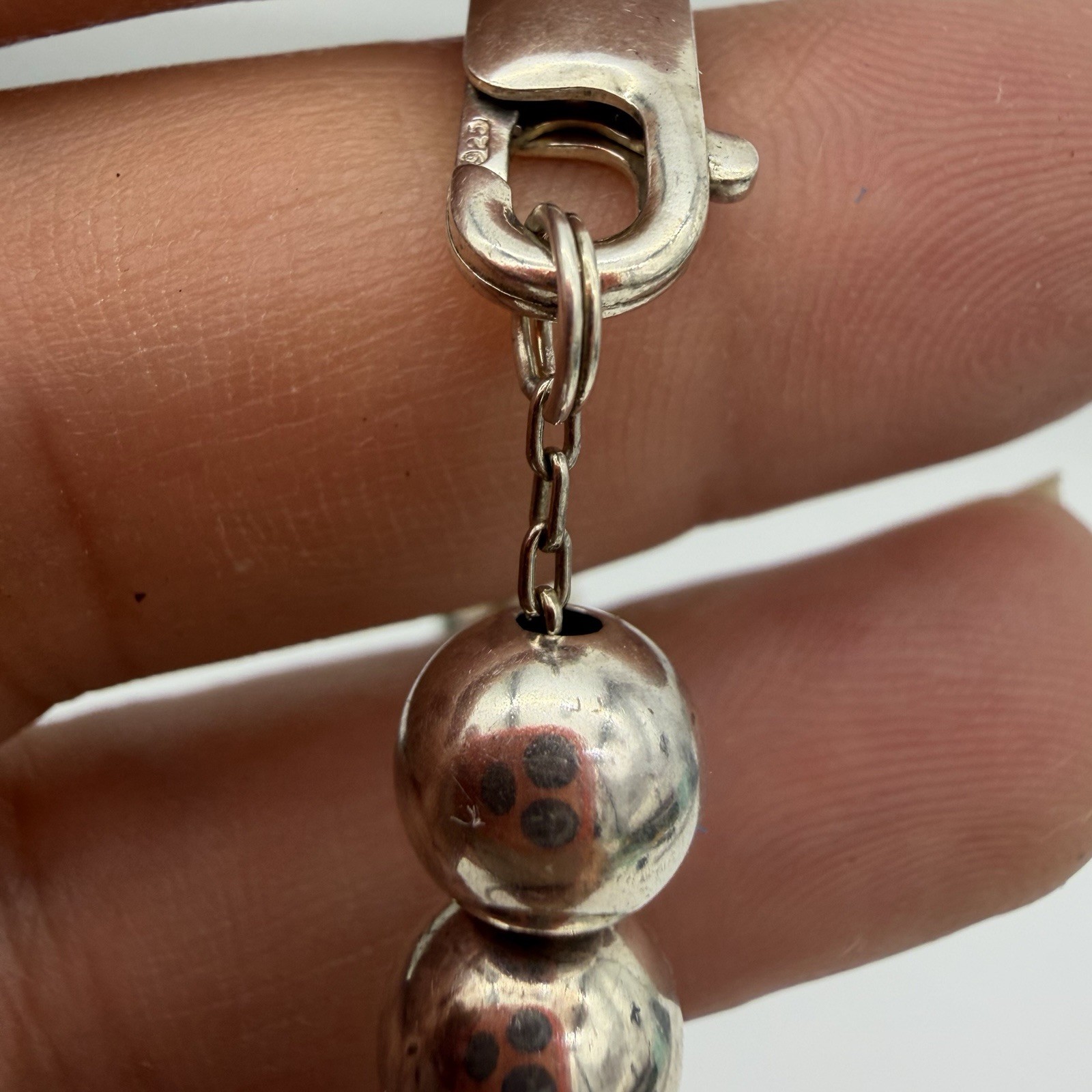 Vintage Sterling Silver Ball Bead Necklace 8.2mm Hallow Beads 17.5 “ 26.6 Gr