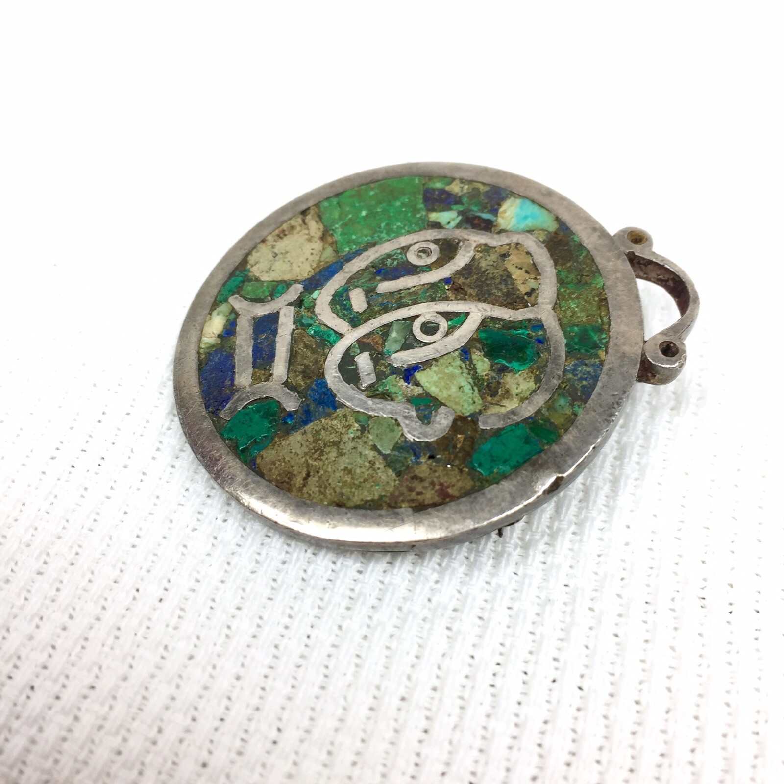 Los Castillo Mosaico Azteca Taxco Mexico Sterling Silver Brooch Zodiac Gemini