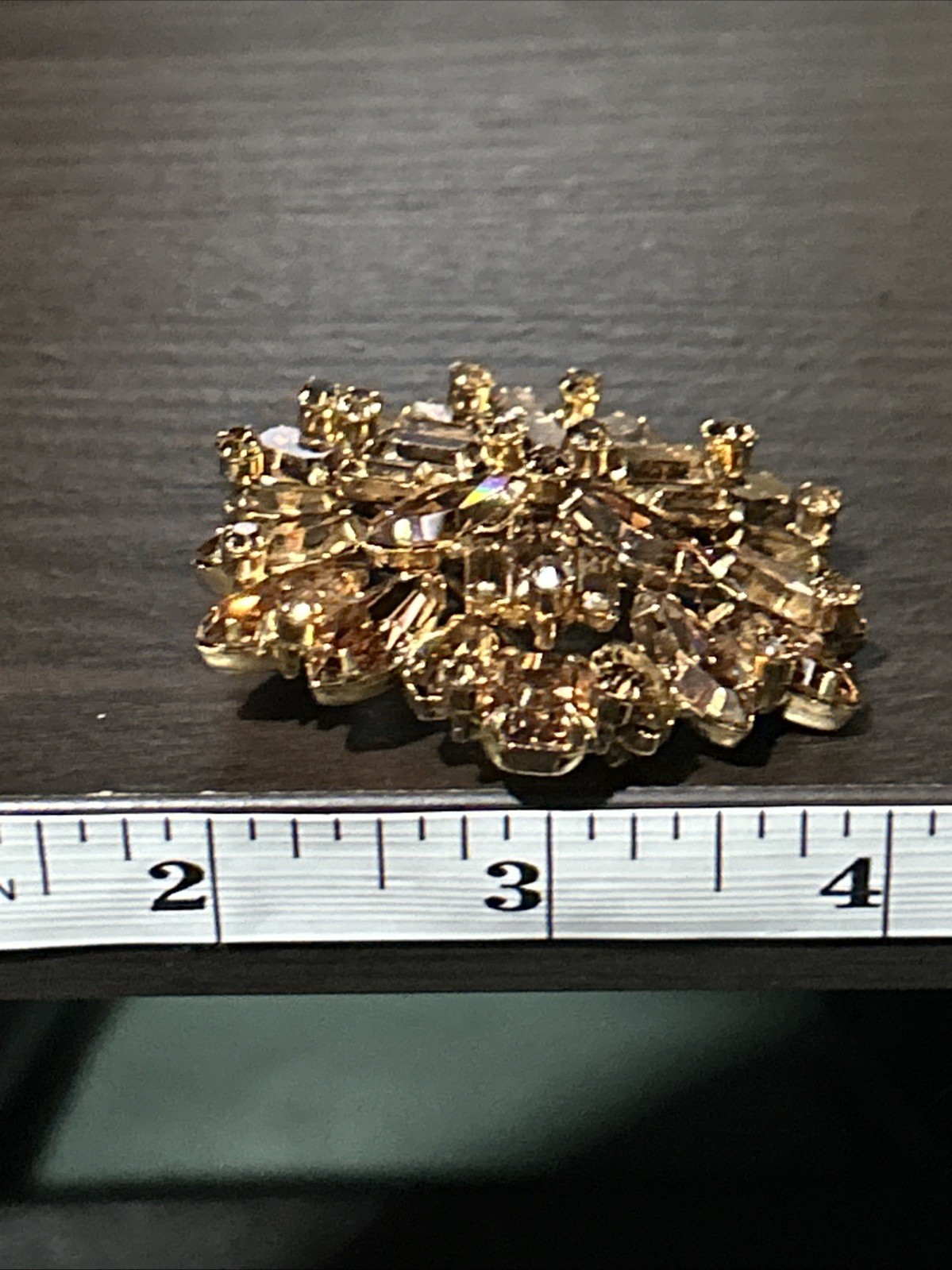 RARE STUNNING WEISS Gold PLATE Tiered Baguette Champagne Stones Brooch Pin