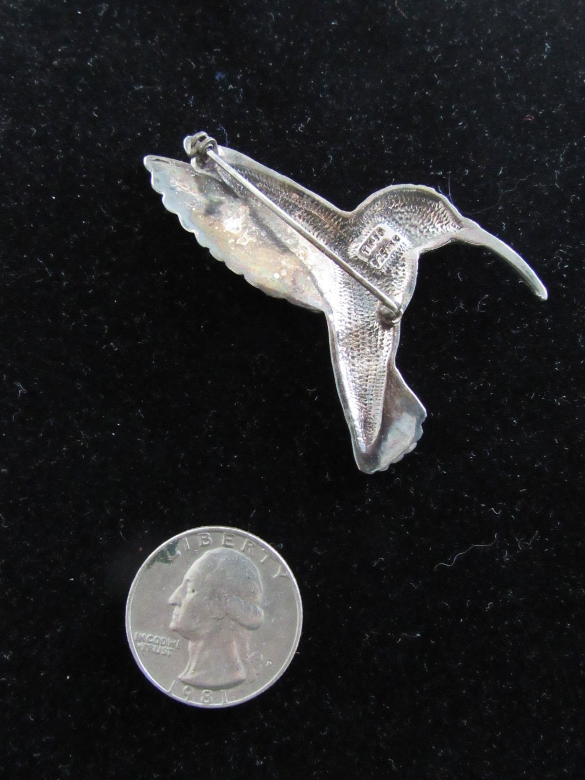 Large Sterling Silver Hummingbird Booch / Pin Stamped 925 MEX Vintage
