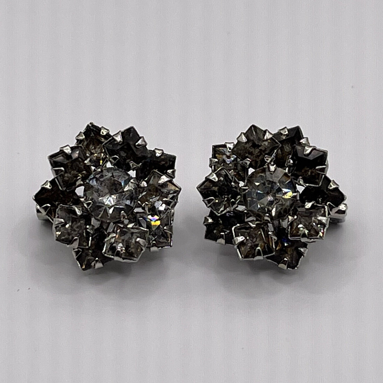 Vintage Set -2 Gray Colorless Rhinestone Silver Tone Cluster Prong Scatter Pins