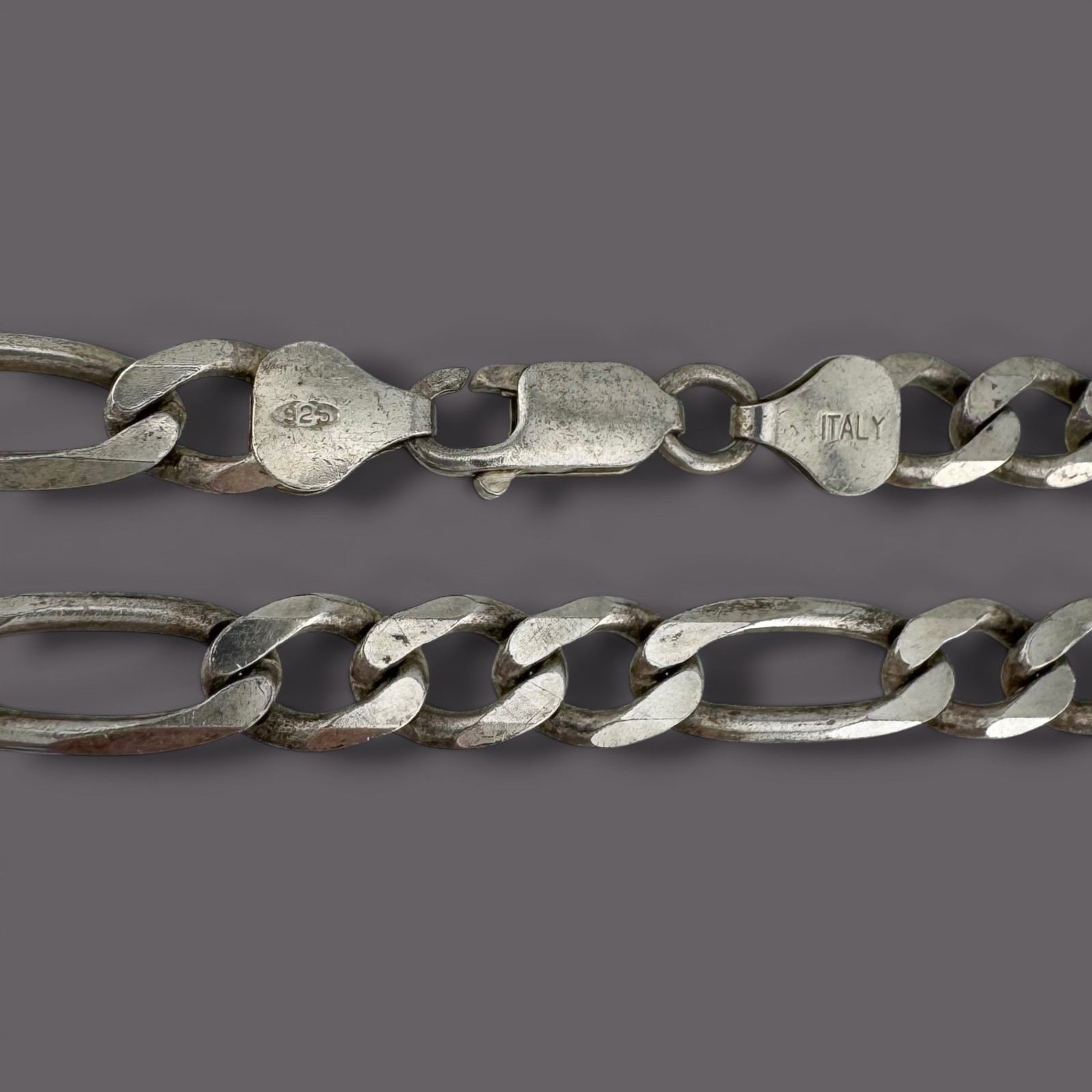 Vintage Sterling Silver Figaro Chain Necklace 30″ 7mm 48.4g