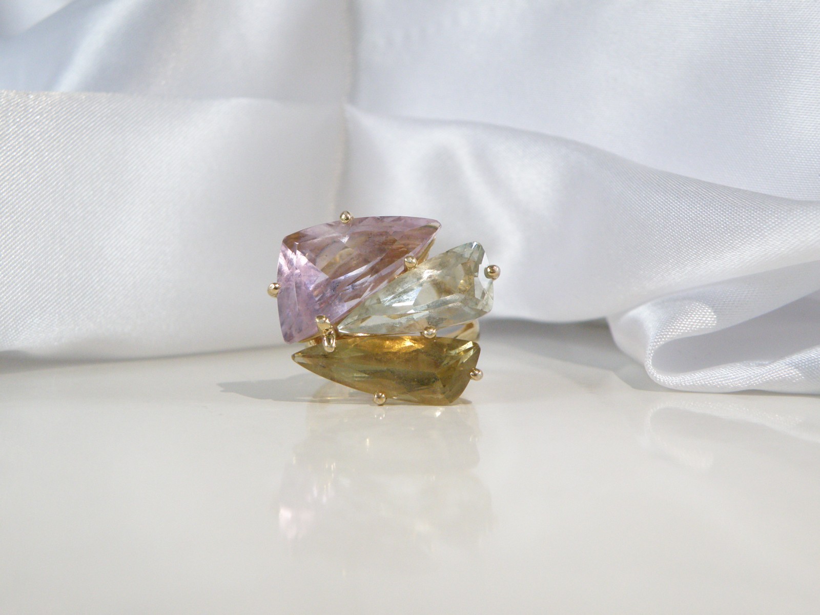 Sterling Silver 925 Vermeil Natural Green Amethyst Statement Ring Size 8