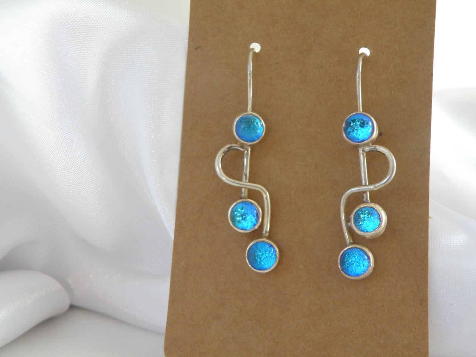 Artisan Sterling Silver 925 Blue Mirano Glass Dangle Earrings