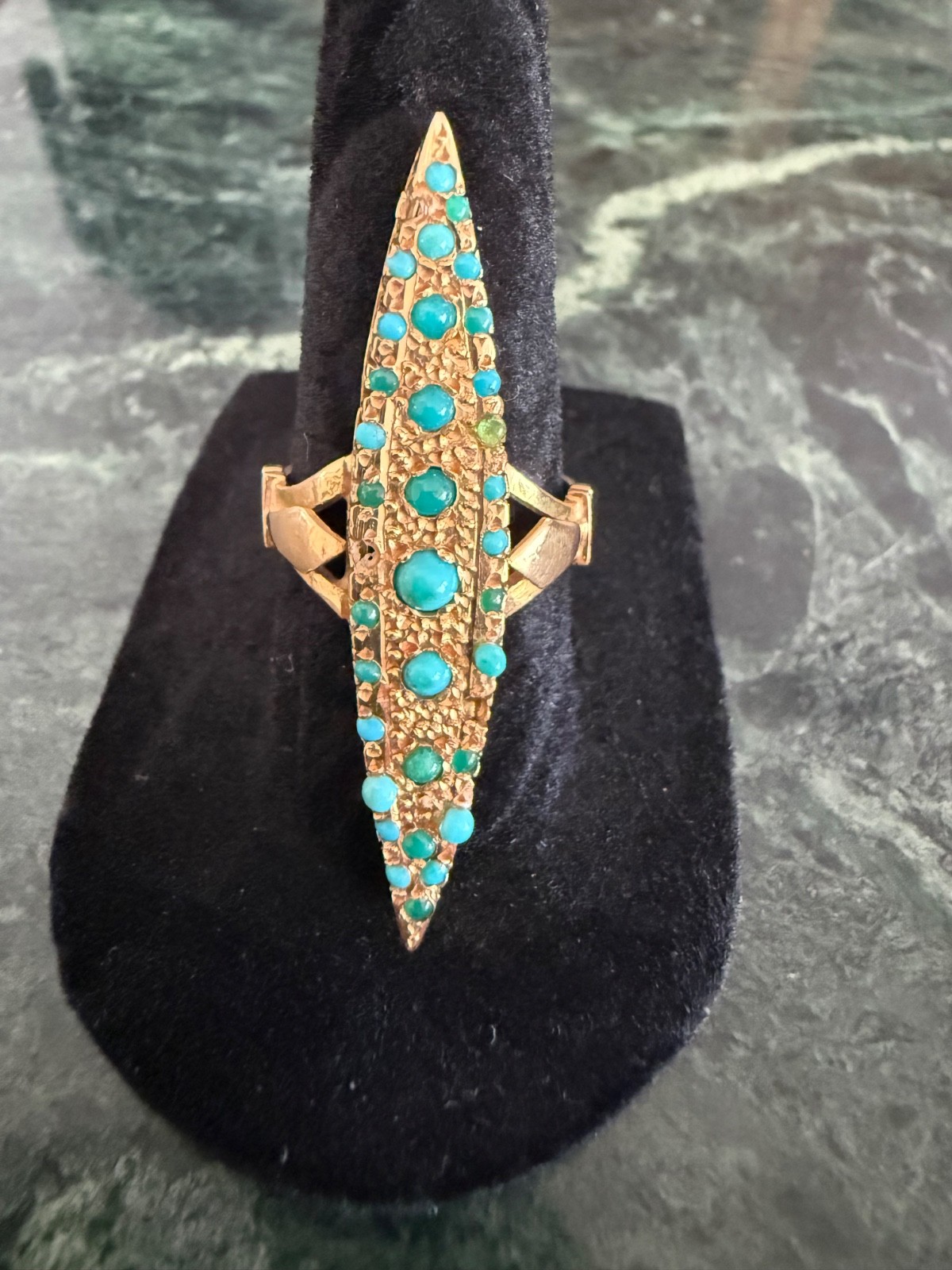 Antique Victorian 18K Gold (5.96gm) and Blue Stone Navette Ring Size 7-3/4