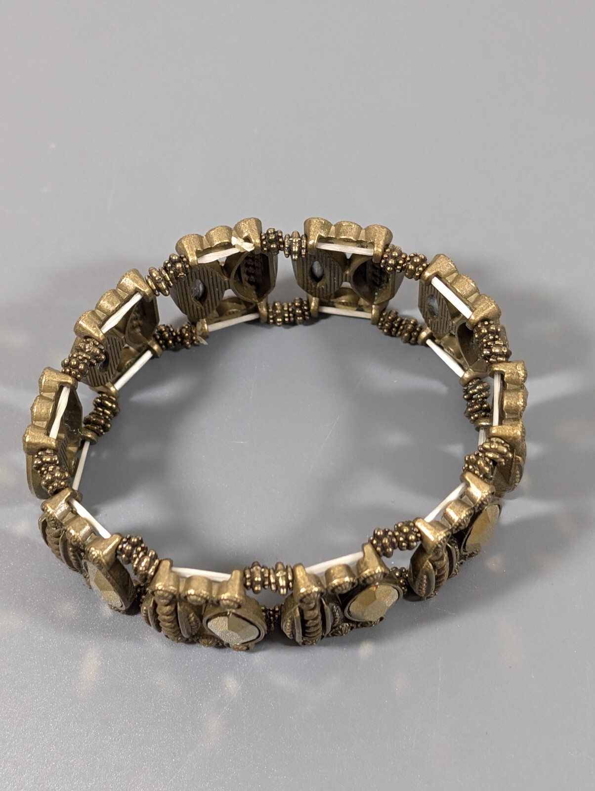 Bronze Tone Rhinestone Marquise Tribal Western Stretch Bracelet 6.5 in