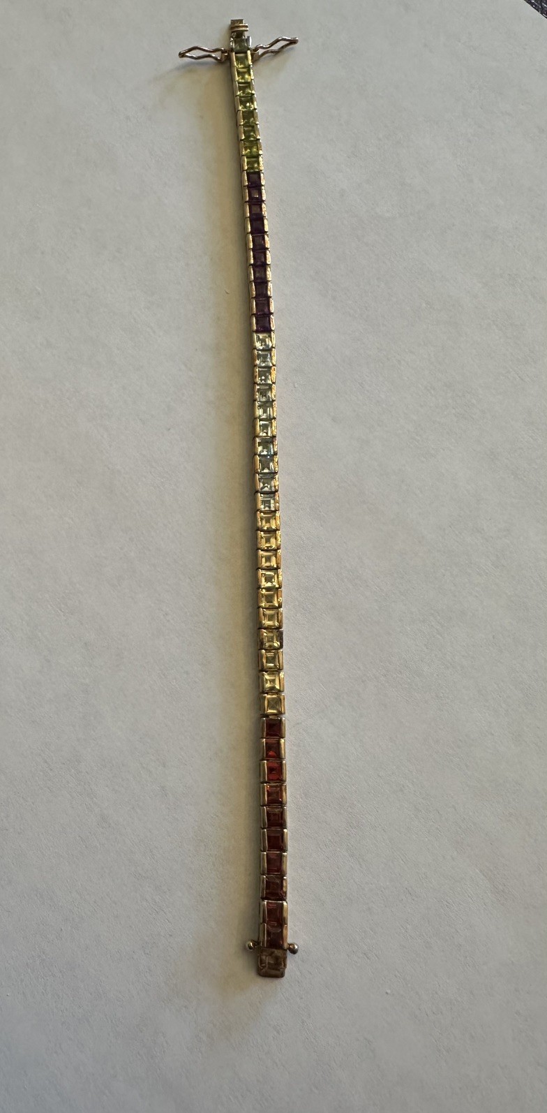 VTG Rainbow Tennis Bracelet Gold Toned Sterling 925/7.25” Long Multi-Colored