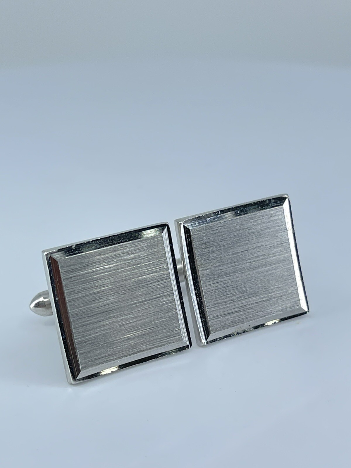 Vintage Swank cufflinks brushed and polished silver tone square design 3/4″