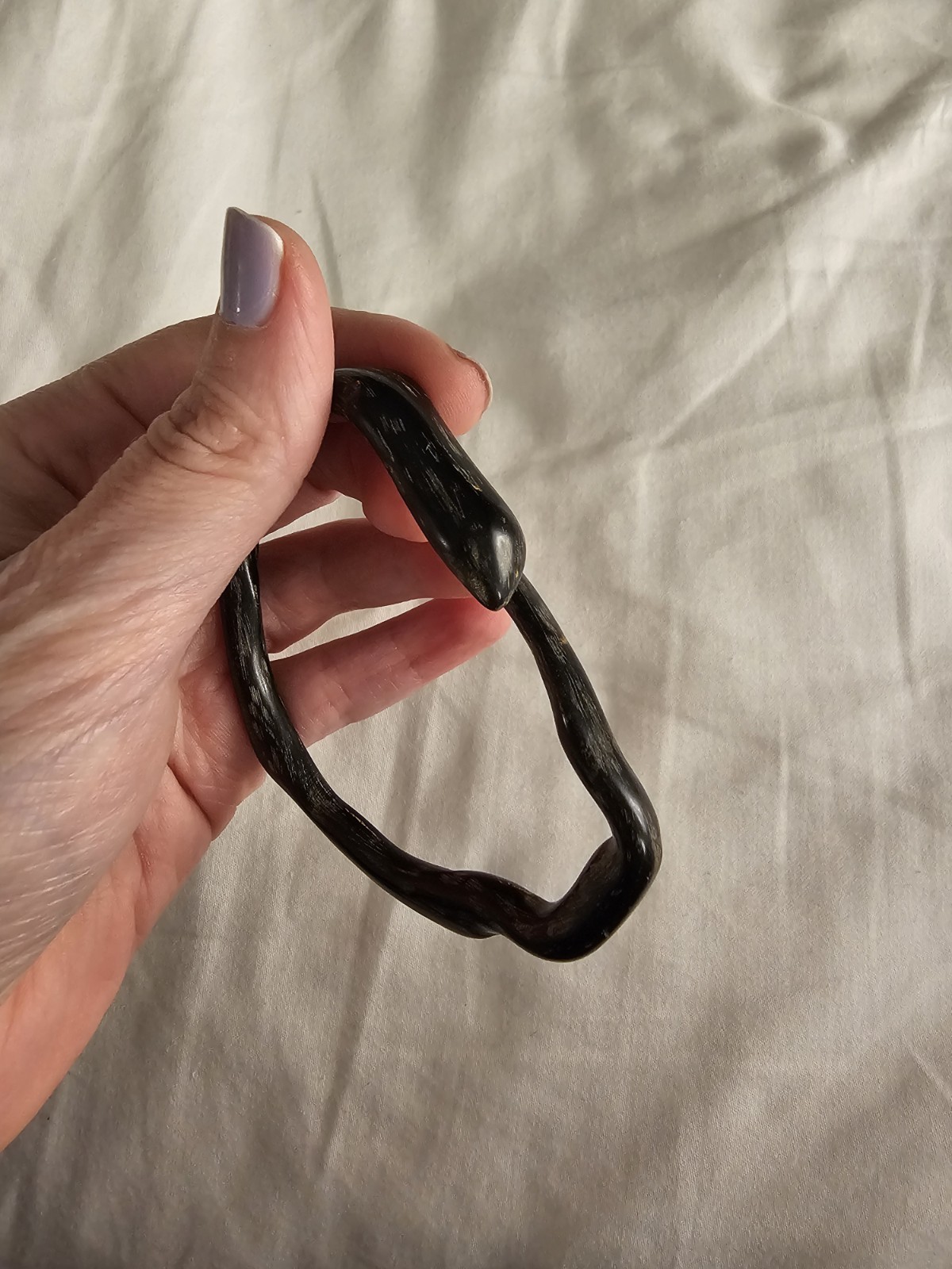 Vintage Black Coral Carved Snake Serpant Bangle Bypass 7.5″