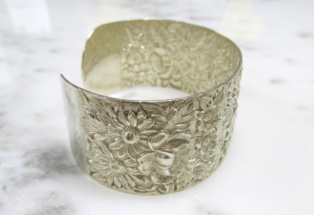 S.Kirk & Son Floral Design Sterling Silver Cuff Bracelet ~ 44g ~ 13-A755