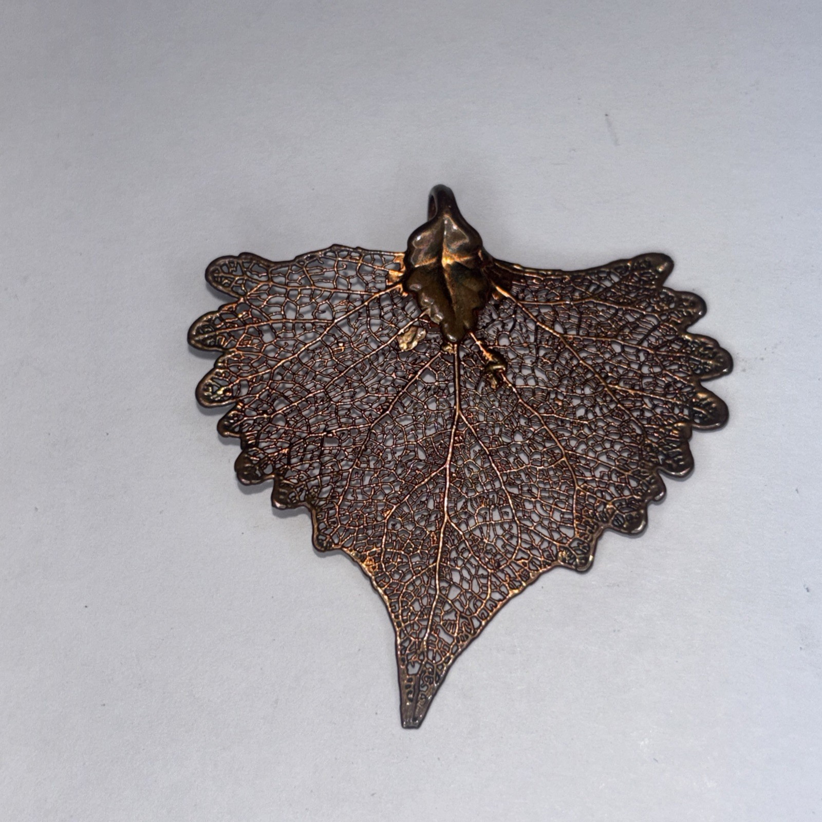 Real Leaf Copper Electroformed Pendant Botanical Nature Jewelry Vintage
