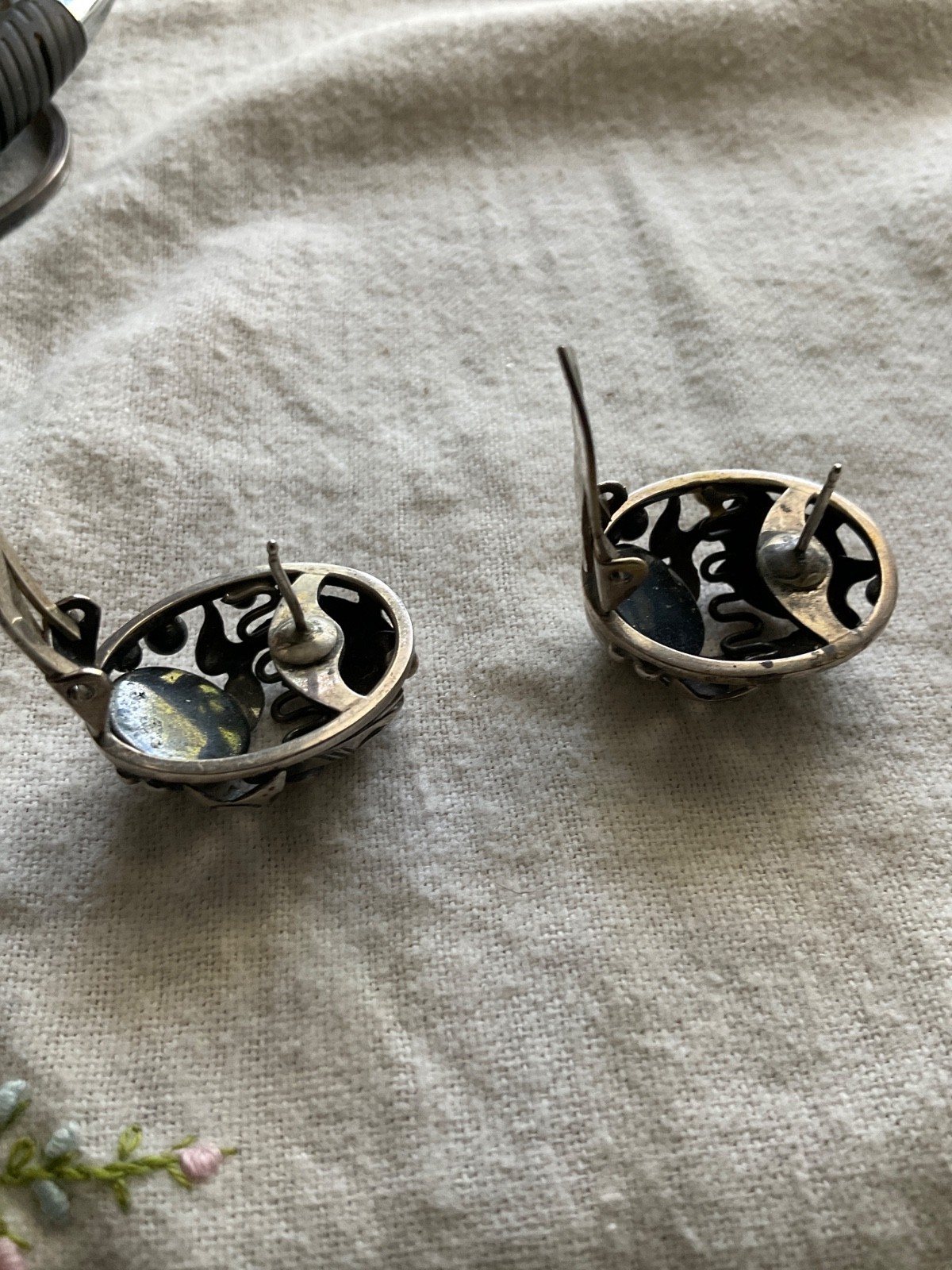 Vintage n e from unsigned Denmark Sterling Fish earrings screwback now omega