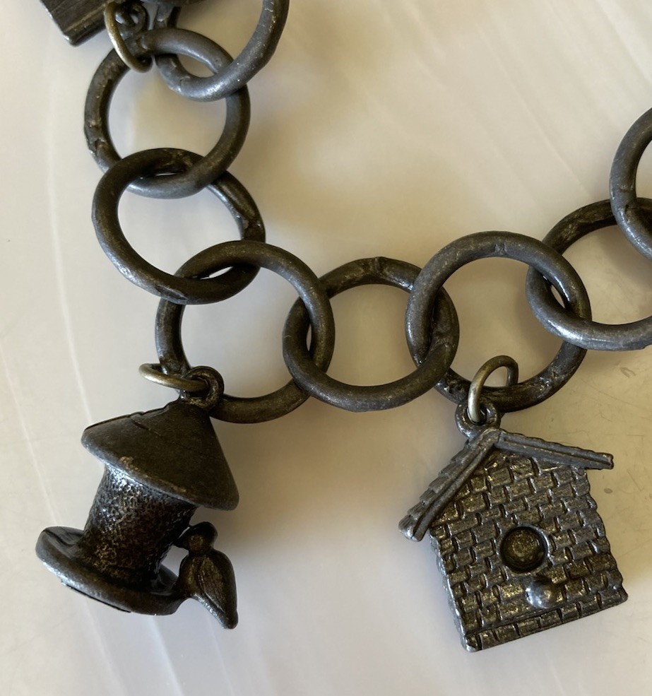 Smith & Hawken CLIFT Garden Charm Bracelet PEWTER Birdhouse & Bird Lover Feeders