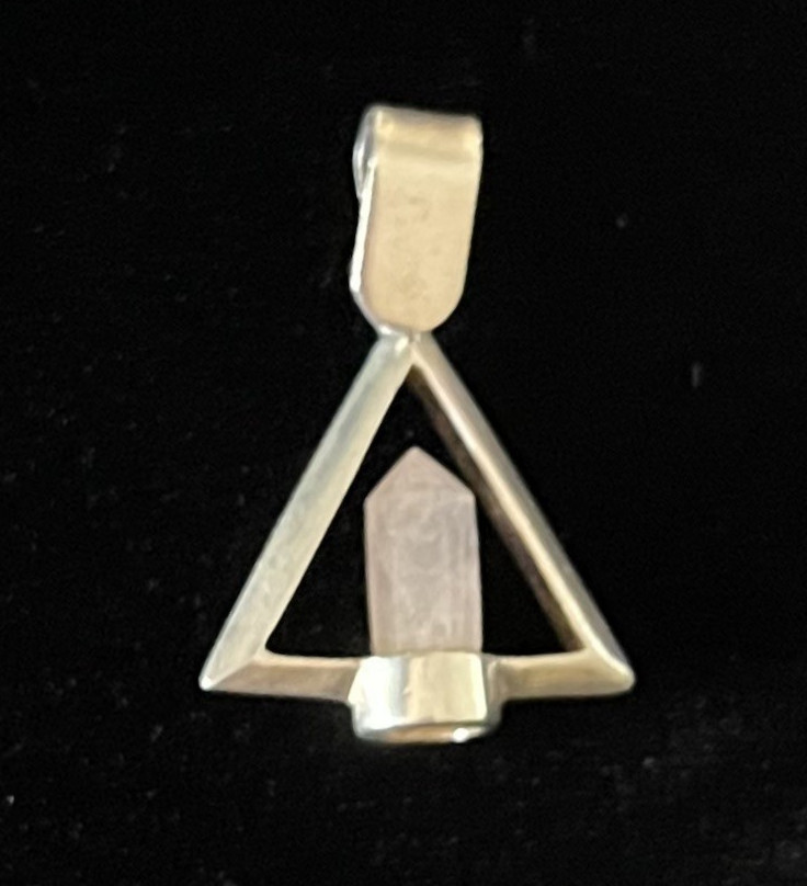 Vtg Sterling 925 Rose Quartz Crystal Pendant Taxco Mex Triangle Spiritual 2.8g