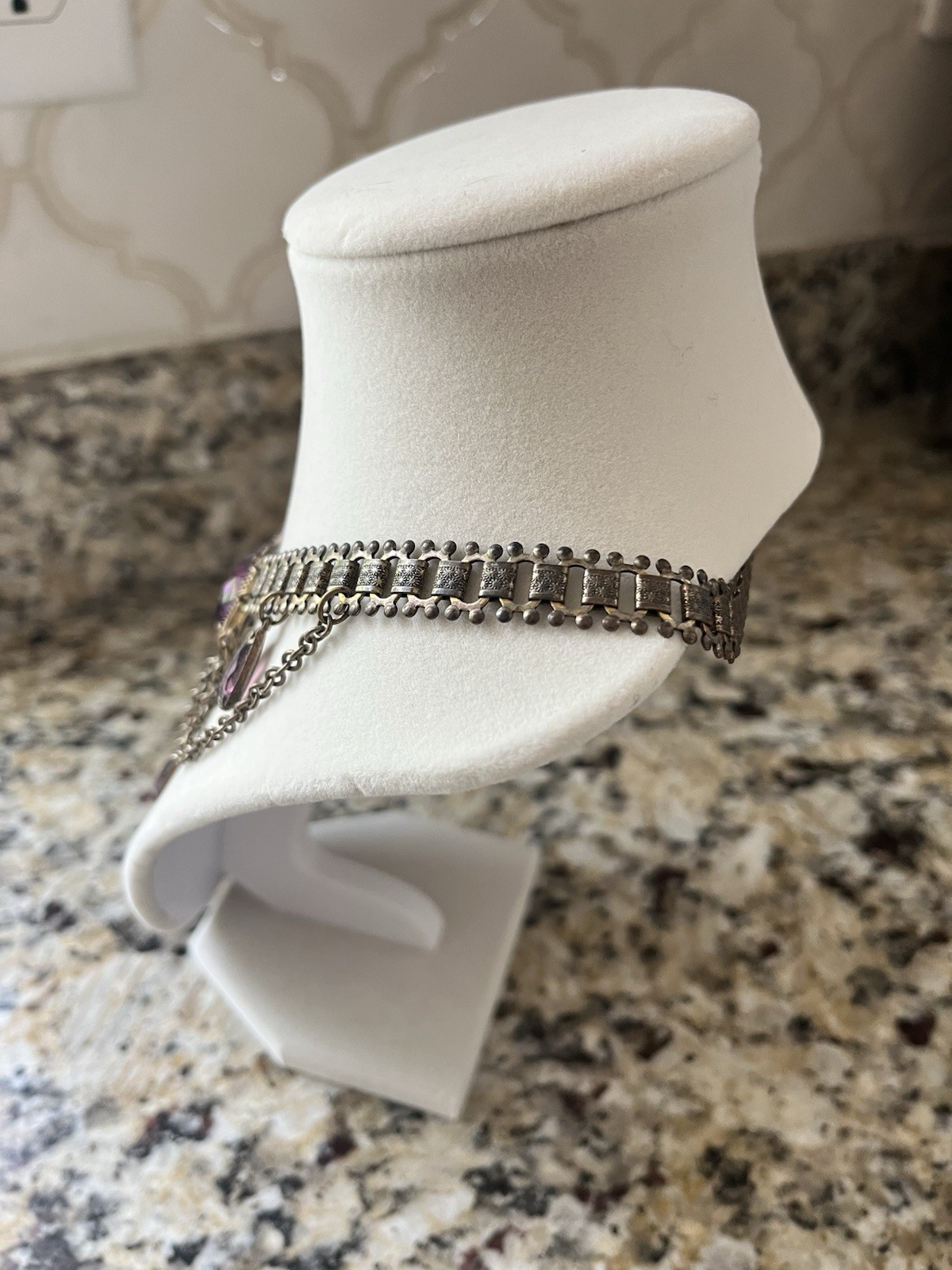 Amazing Antique Billowing Amethyst Colored Stones Bib Collar Necklace