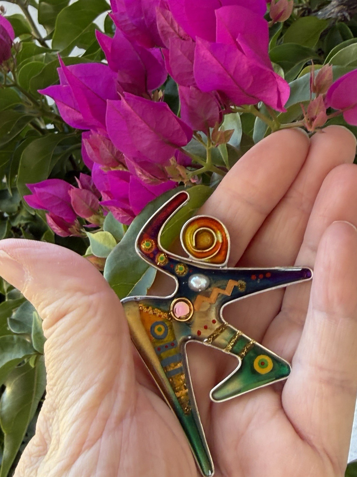 VINTAGE ISRAELI YOSSI STEINBURG MODERNIST ENAMEL CUBISM FIGURAL PERSON BROOCH