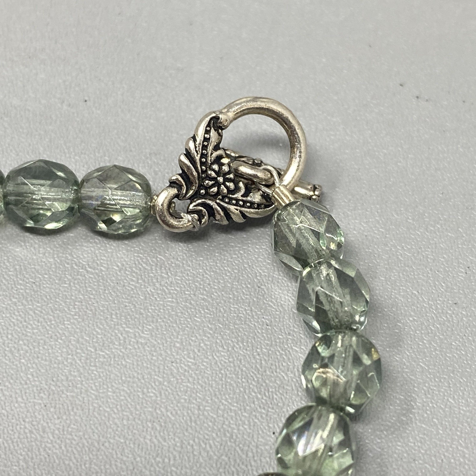 Green Hue Glass Beaded Bracelet Soft Facet Surface Coated Fire Polished 6.75″