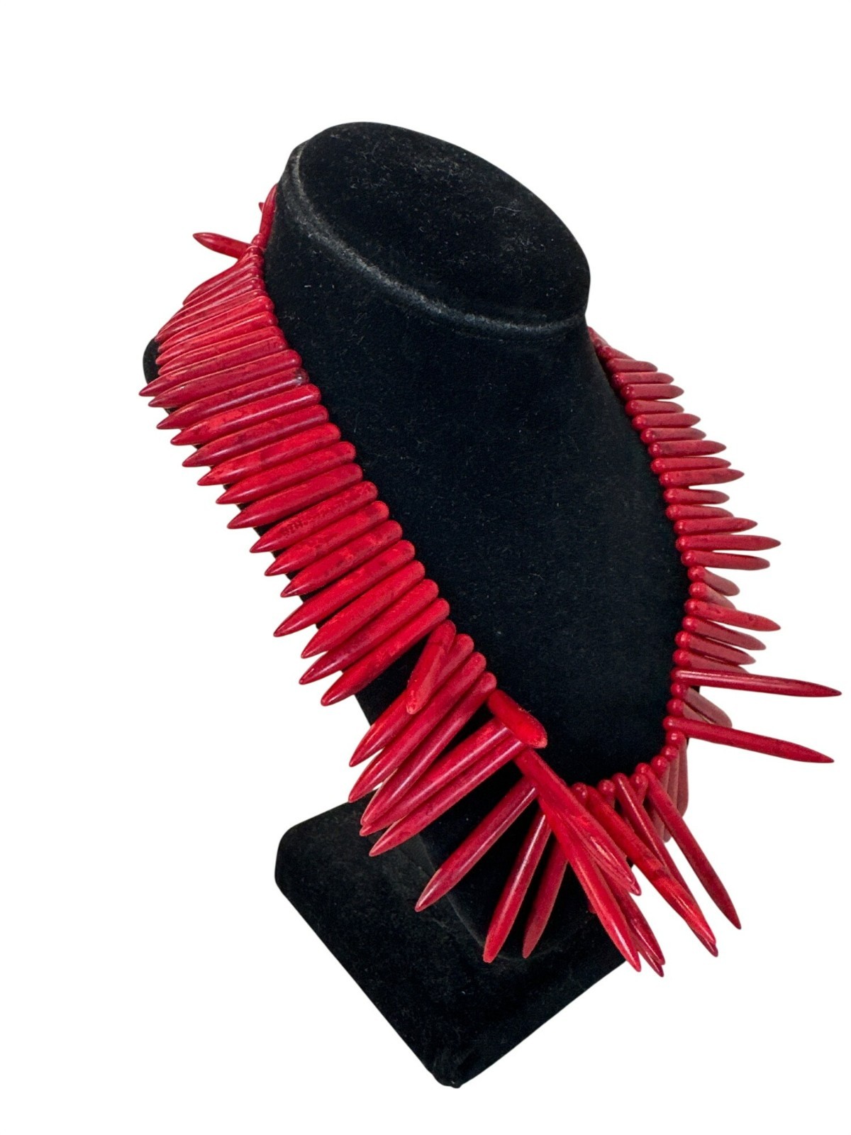 Red Spike Beaded Statement Necklace Bold Chunky Exaggerated Chunky VTG
