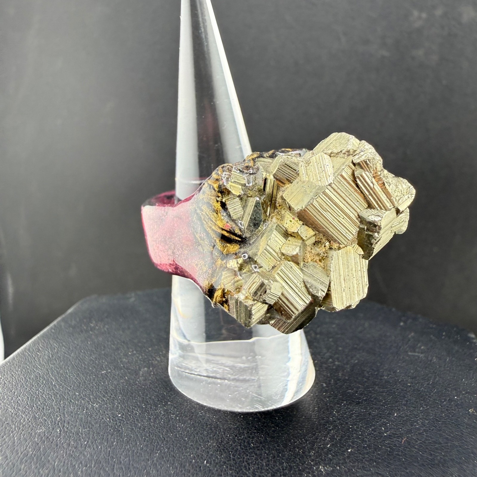 Vintage Pyrite Crystal Cluster Ring Acrylic Size 7