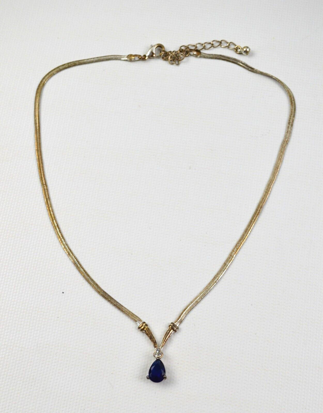 Vintage Necklace With Blue Teardrop Pendant 19″