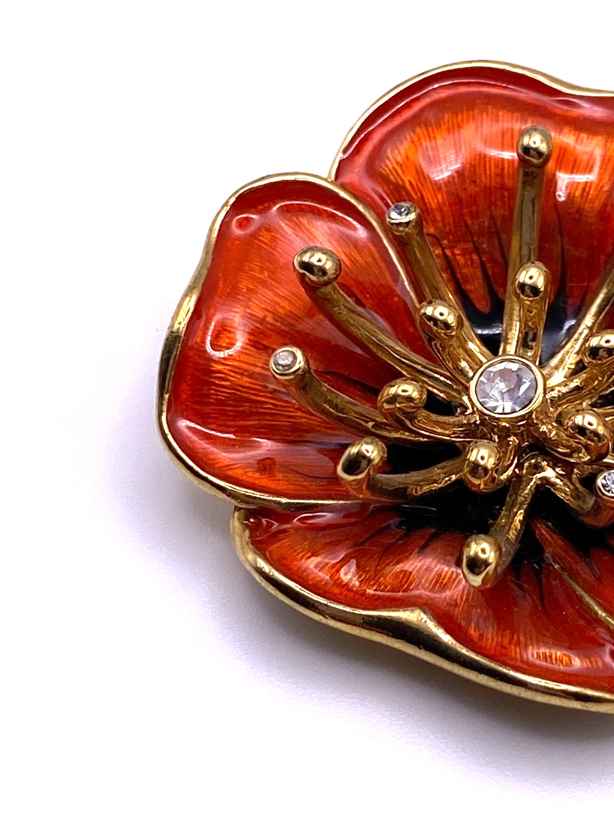Vintage Monet Poppy Brooch: Red Brooch, Enamel w/ Rhinestones, Gold-Tone EUC,