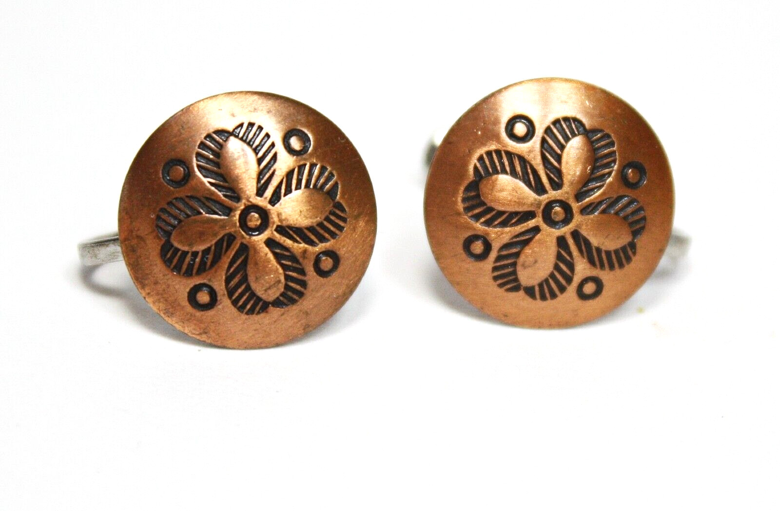 Vintage Copper Screw Back Earrings Round Tribal Design STATE Jewelry Gift
