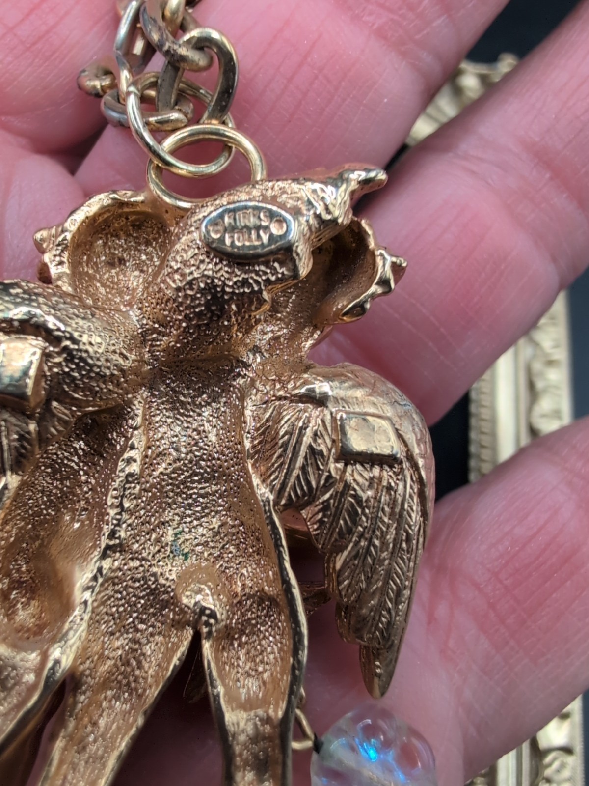 Vintage Kirks Folly Double Cherub WithStar Charm Necklace Gold Tone