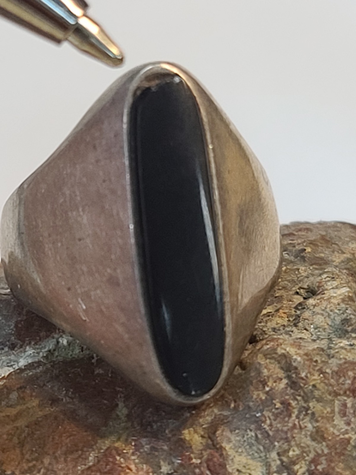 Vtg Sterling 925 Solid Silver Black Onyx Modernist Taxco MEX Ring 8.25sz Signed