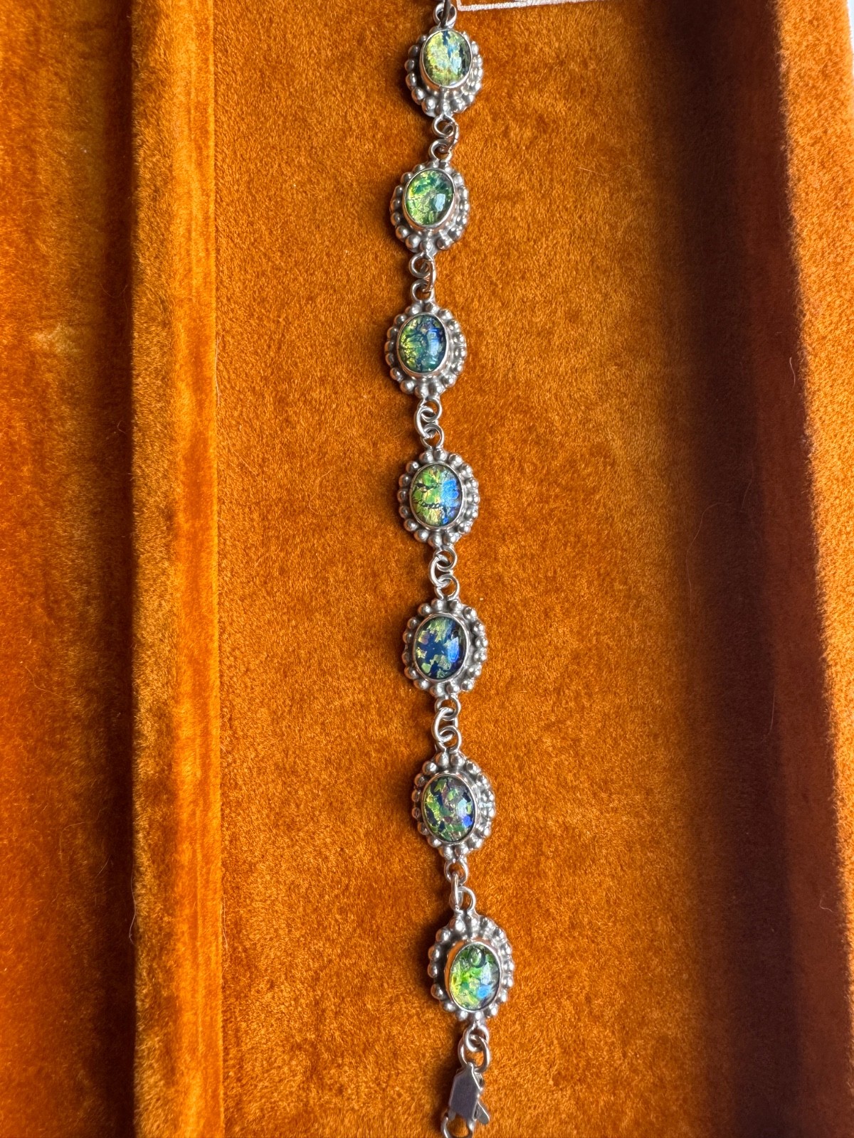 Peacock cabochon mexico sterling silver bracelet 7.25 in