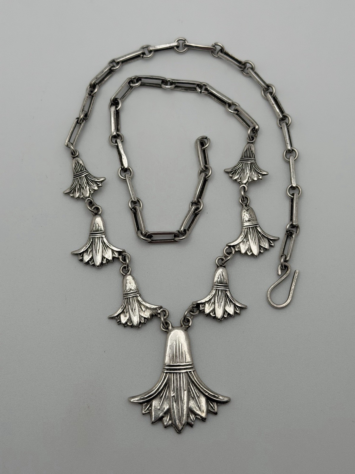 Vintage Egyptian Revival 800 Silver Lotus Pendants And Chain Necklace 18”