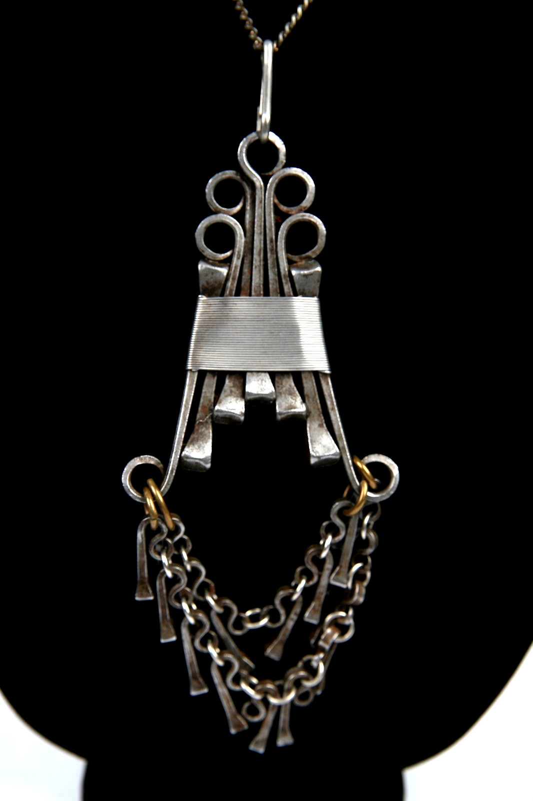 Modernist Brutalist STEEL Horseshoe Nail Pendant Henk Brinkman Chain Necklace