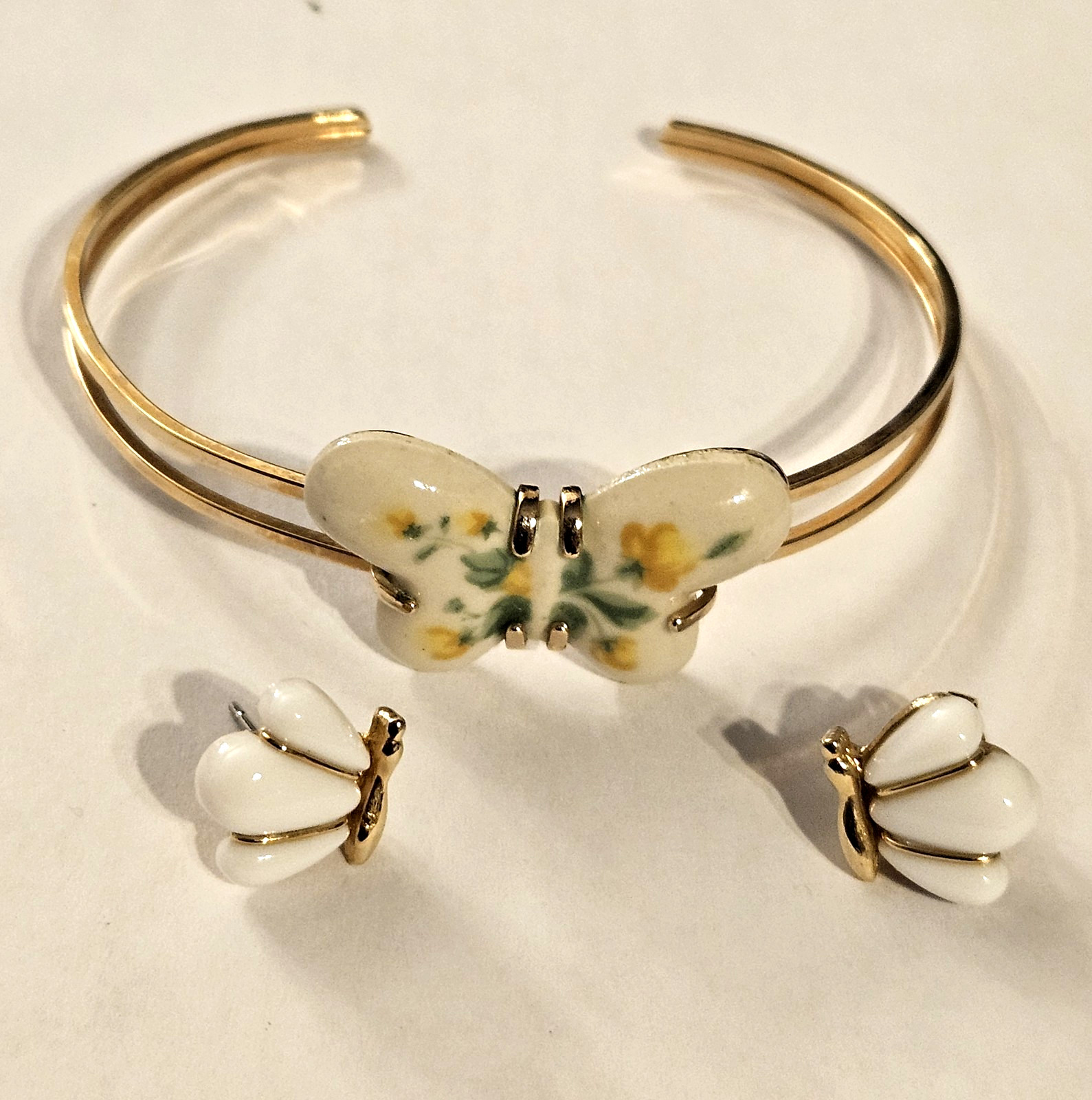 AVON Butterfly 1978 BURST OF SPRING Cuff Bracelet & 1981 GATSBY Post Earrings