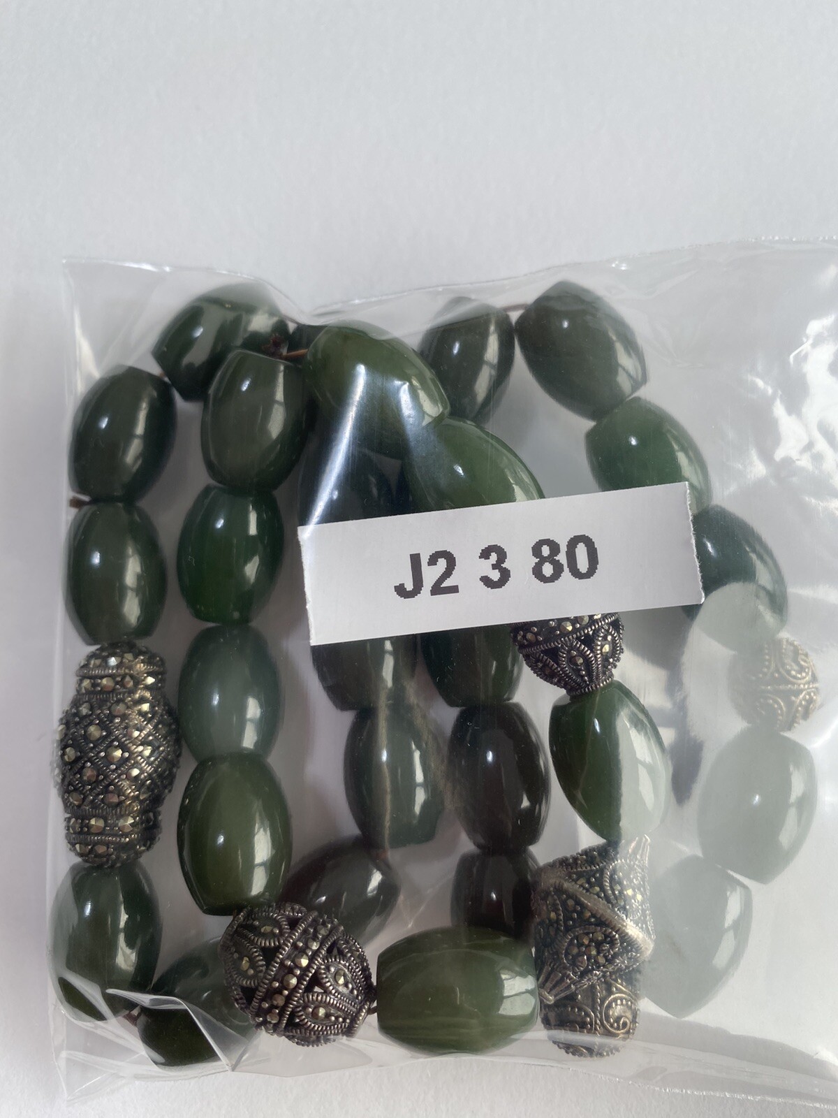 VTG Artisan Handmade Stretch Set Of 3 Natural Green Stone Silver Bracelet Sz S