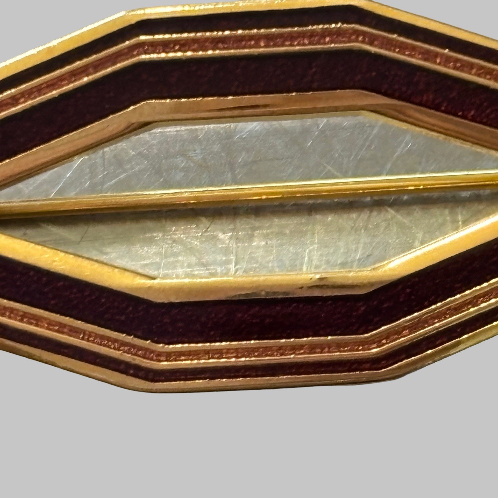 Vtg Isle of Skye Brooch Gold Plated & Burgundy Enamel Art Deco Lozenge Pin 2.5″