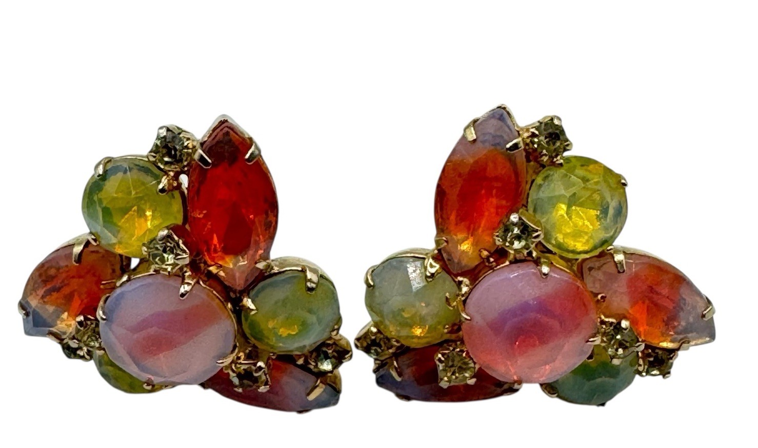 KRAMER EARRINGS, designer Signed 1950’S Stunning & Rare Citrine & Rose