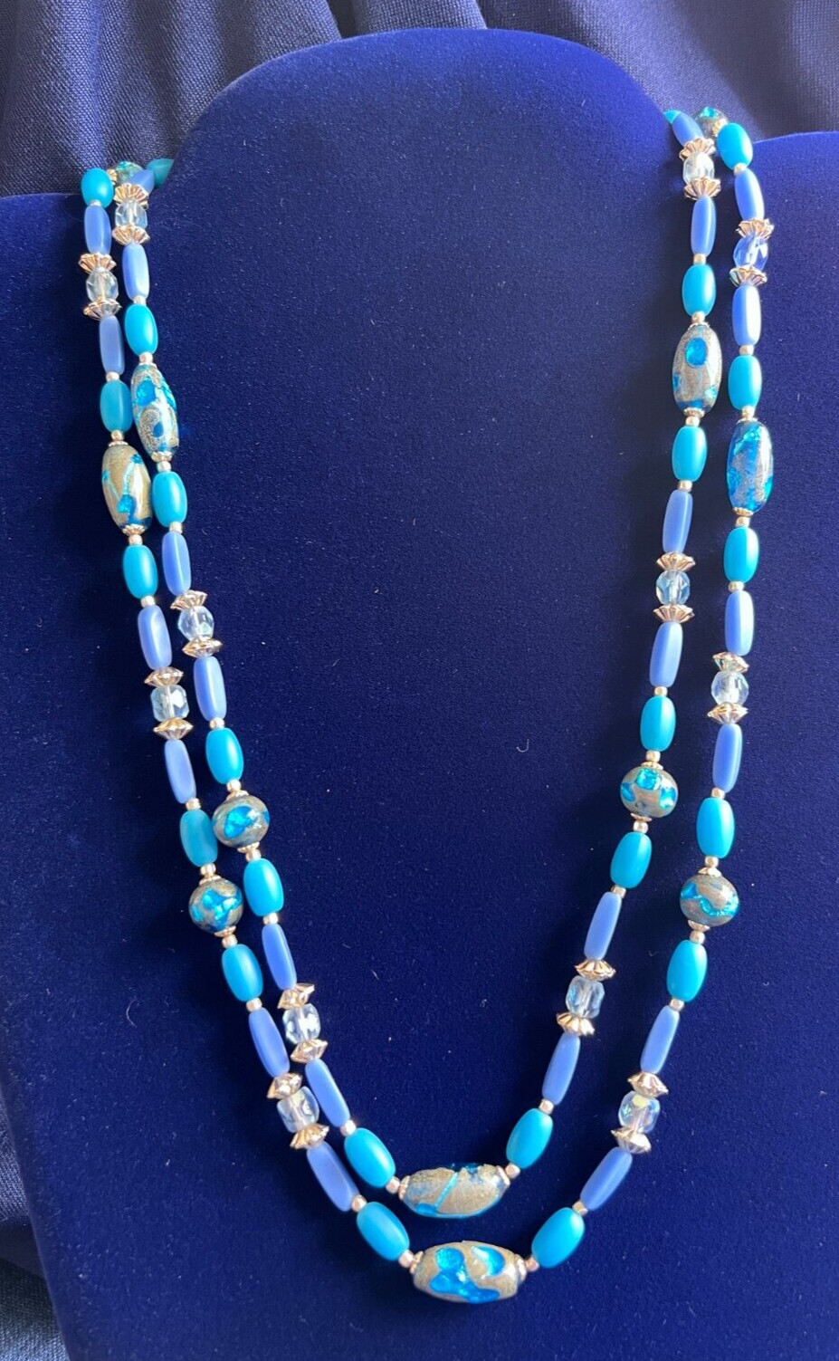 Murano Glass Beaded 2 Strand Necklace 22 Inches Long Blue